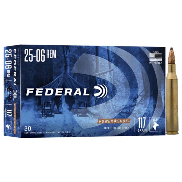Federal power shok 25 06 remington 117gr jsp rifle ammo 20 rounds 307025 1 600x600